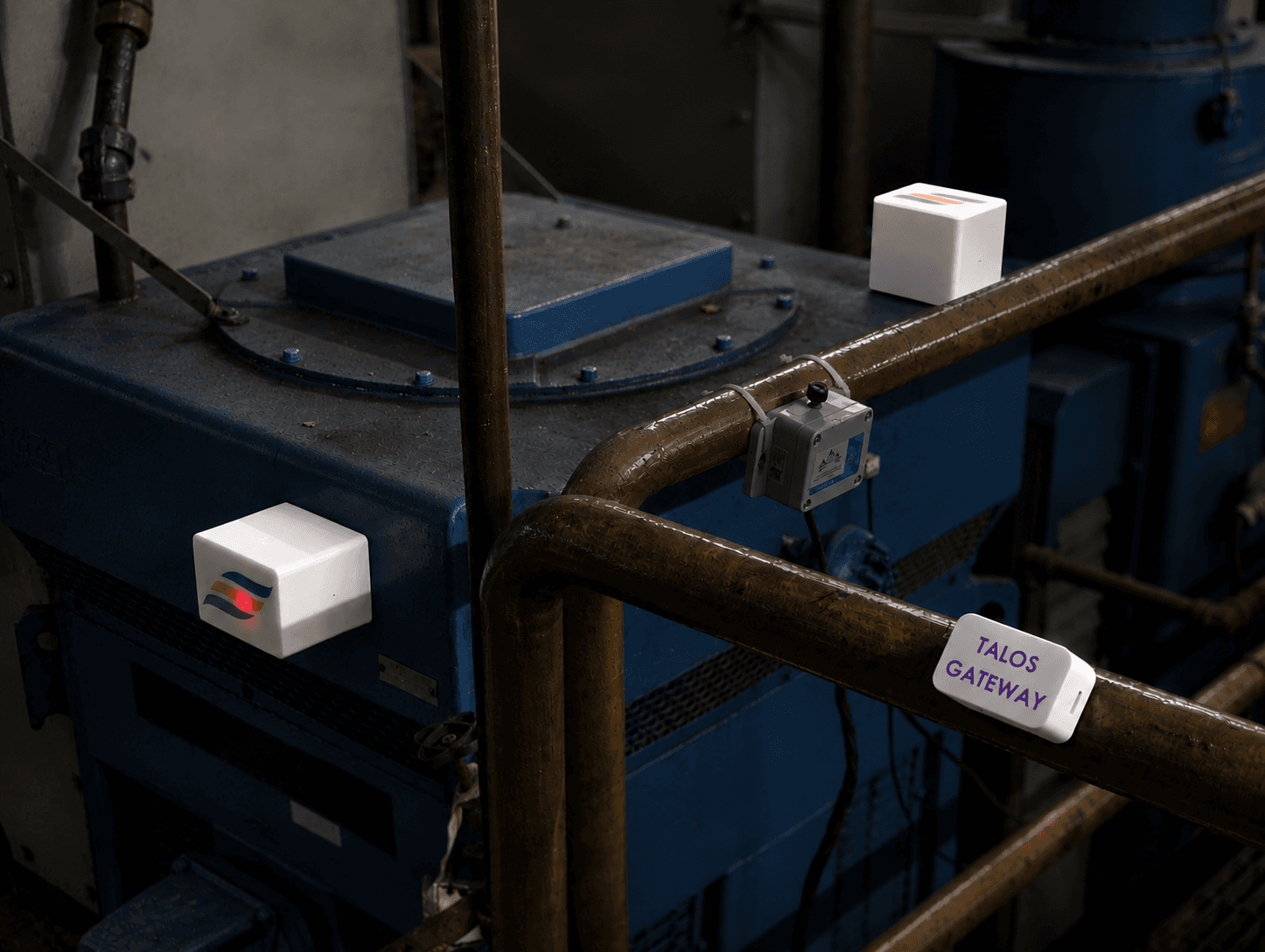 Talos sensors magnetically mounted on operating industrial equipment